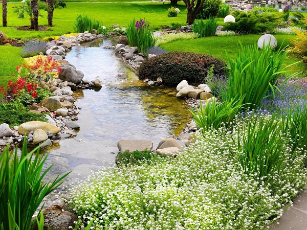 Камни и вода: водоём в саду