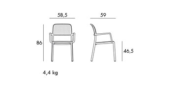 Размеры пластиковой мебели (Италия) Кресло Bora